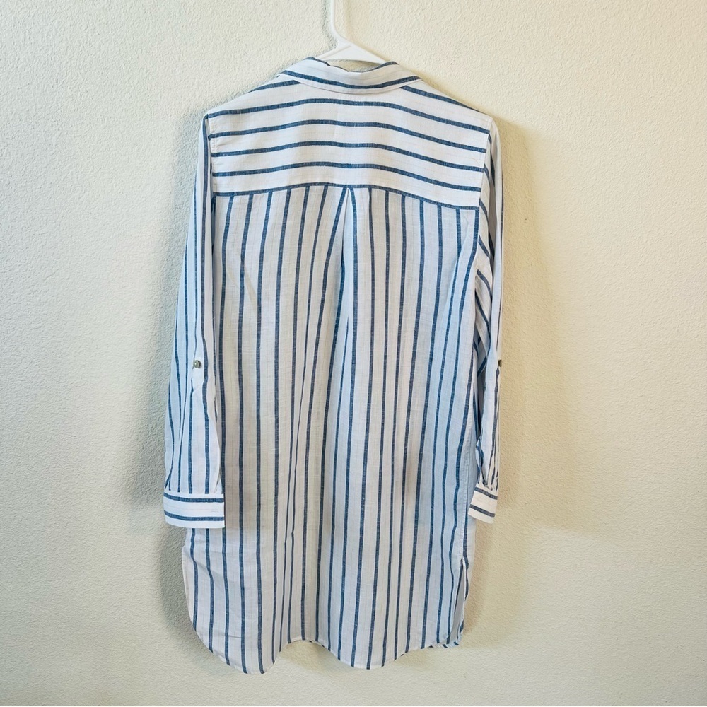 Linen Blue/Wht Stripe Maxi Tunic 3/4 Sleeve Size 8/10 - Picture 6 of 12